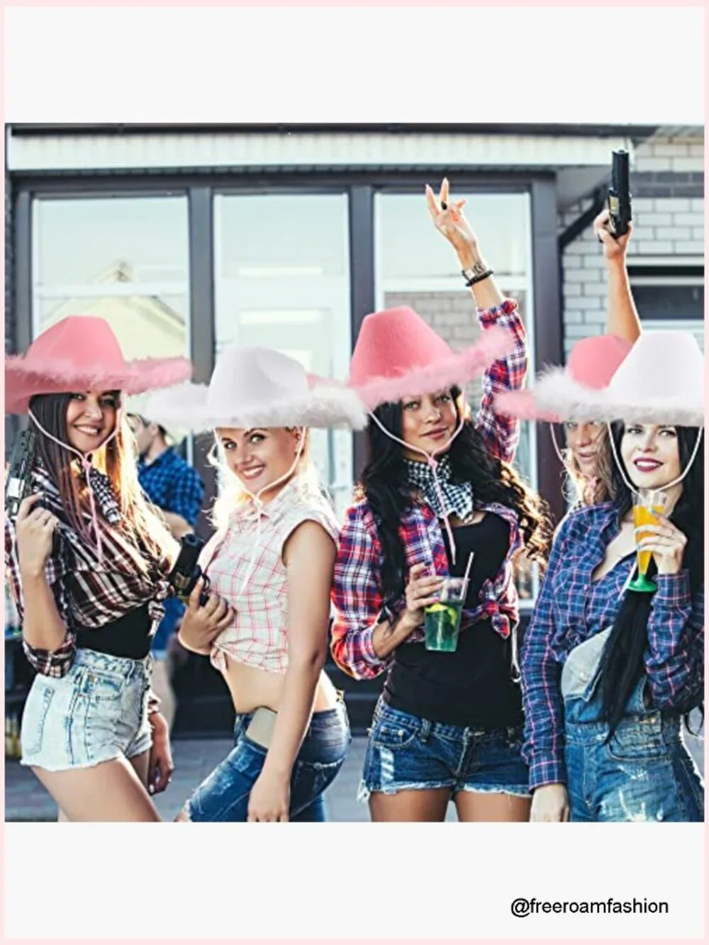 4 Pack Cowgirl Hats with Feathers Adjustable Drawstring for Party Costume